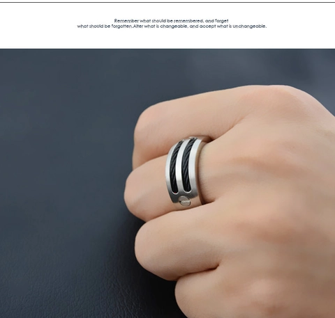 Industrieller Edelstahl Ring Für Herren Doppelter Schwarzer Drahtseil Gebürstetes Mattes Finish Schraubendekoration Bandring Schmuck