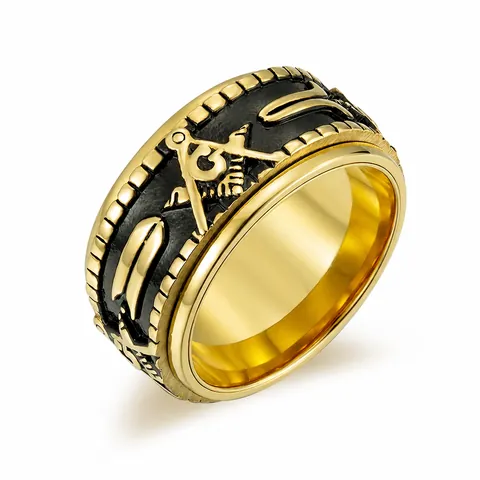 Vintage Stainless Steel Masonic Ring For Men Rotatable Spinner Ring With G Symbol Square Compass Pattern Gold Silver Black Jewelry Gift