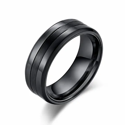 Minimalist Stainless Steel Band Ring For Men Wide Brushed Center Polished Edges Industrial Fashion Jewelry Ring Black Silver Tone