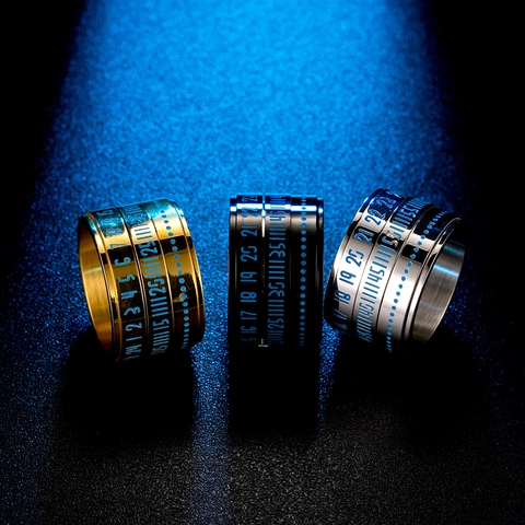 Edelstahl Leuchtender Spinner Ring Für Herren Damen Arabische Ziffern Kalender Drehbarer Bandring Geek Style Mode Schmuck