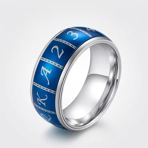 Anello Spinner Rotante in Acciaio Inossidabile Unisex Motivo Poker Blu Argento Galvanizzato Carta Numero Lettera Gioielli Moda