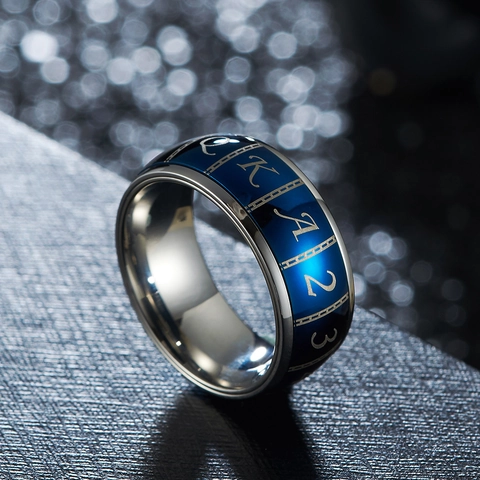 Anello Spinner Rotante in Acciaio Inossidabile Unisex Motivo Poker Blu Argento Galvanizzato Carta Numero Lettera Gioielli Moda