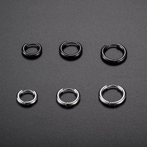 Orecchini a Cerchio in Acciaio Inossidabile Minimalista Huggie Punk Stile Unisex Gioielli per Uso Quotidiano Argento Nero