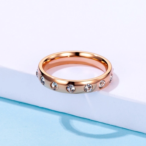 Minimalist Stainless Steel Eternity Ring With Sparkling Round Zirconia Stones Polished Steel Color Band For Women Daily Jewelry