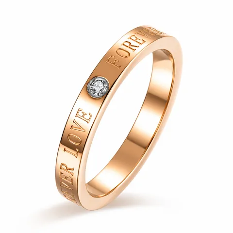 Forever Love Engraved Stainless Steel Zirconia Ring Rose Gold Plated Polished Couple Band Ring For Valentine Day Gift Jewelry