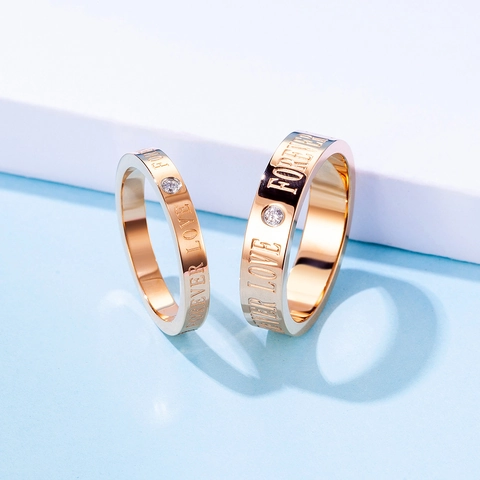 Forever Love Engraved Stainless Steel Zirconia Ring Rose Gold Plated Polished Couple Band Ring For Valentine Day Gift Jewelry