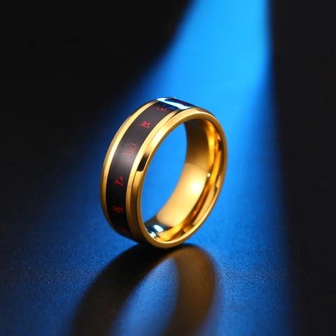 Anillo de Acero Inoxidable con Mantra Budista de Seis Caracteres Detección de Temperatura Cambio de Color Anillo Religioso para Hombres Mujeres Joyería Espiritual