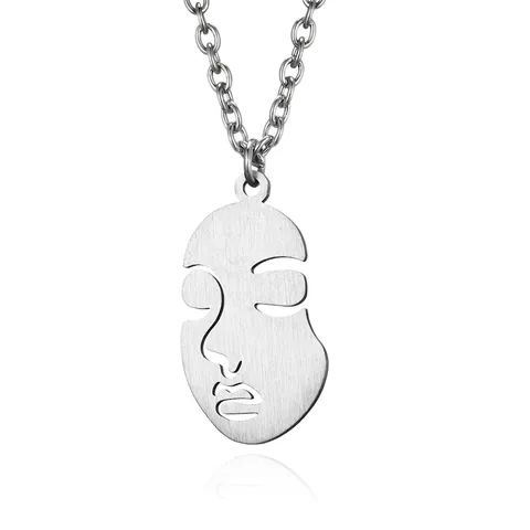 Minimalist Abstract Face Line Pendant Necklace Stainless Steel Brushed Silver Tone Harajuku Aesthetic Jewelry For Men Women Daily Accessorizing