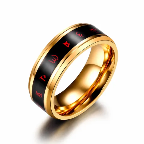 Anillo de Acero Inoxidable con Mantra Budista de Seis Caracteres Detección de Temperatura Cambio de Color Anillo Religioso para Hombres Mujeres Joyería Espiritual