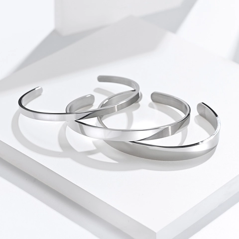 Minimalist Stainless Steel Open Cuff Bangle For Women Men Unisex Polished Brushed Finish Plain Adjustable Metal Bracelet Jewelry