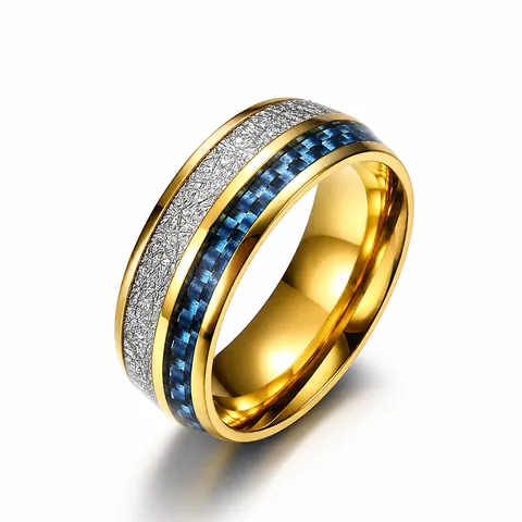 Men's Stainless Steel Carbon Fiber Ring Natural Wood Inlay Band Two-Tone Fashion Jewelry Finger Ring For Daily Wear Gift