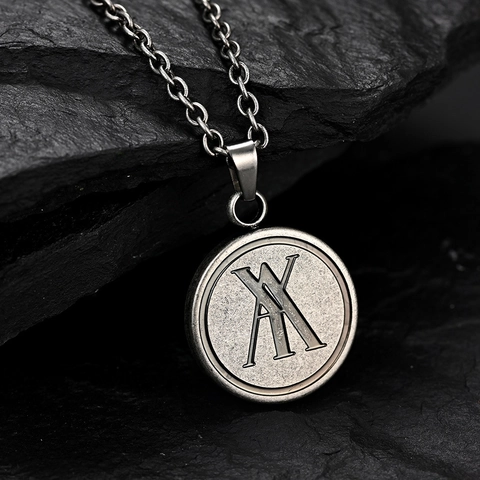 Retro Distressed Edelstahl Rundplatte Anhänger Halskette Mit Industriellem Buchstabenmuster Für Herren Trendy Hip Hop Schmuck