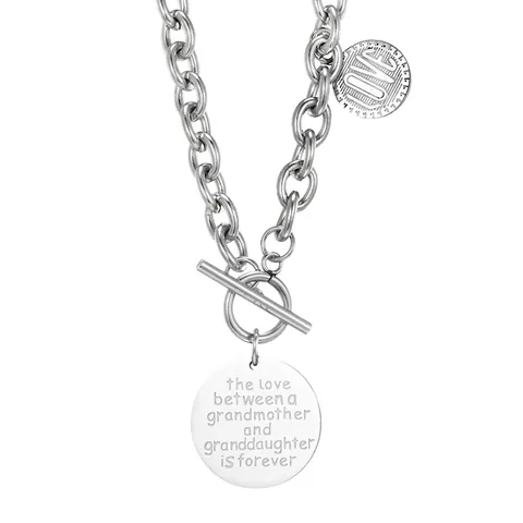 Roestvrijstalen Ketting Met Kapittel sluiting Dubbele Ronde Hanger Gegraveerde Brief Liefde Grootmoeder Kleindochter Geschenk
