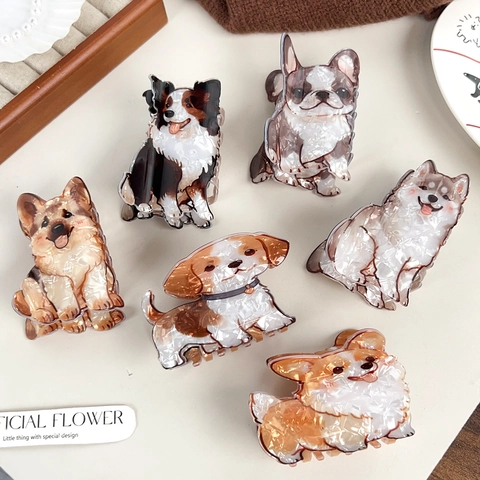 Cute PVC Dog Shaped Hair Claw Clips Handmade Corgi Samoyed Beagle Hair Clips For Women Girls Individual Animal Hair Accessories