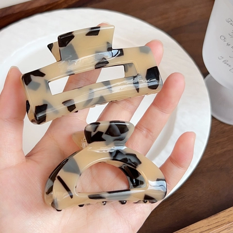 French Retro Leopard Tortoise Shell Hair Claw Clips Large Rectangular Semi Circle Acetate Look Hair Clips For Women Hair Accessories