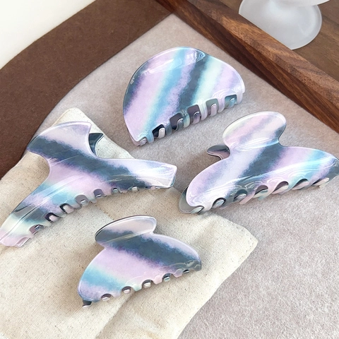 Vintage Marmor Streifen Haarklammer Französischer Stil Hai Clip PVC Farbverlauf Blau Violett Haarschmuck