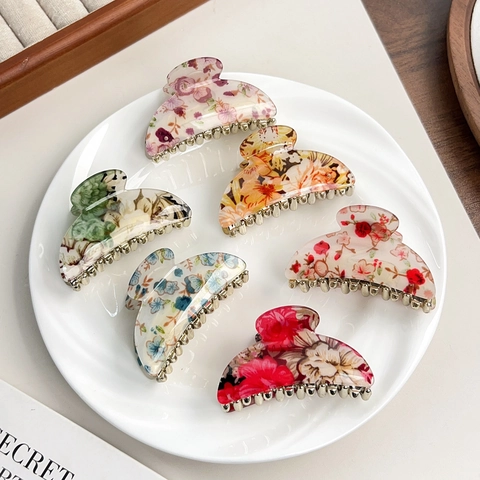 Vintage Blumen Haarkralle Kunststoff Große Shark Haarclips Süße Blume Haarschmuck Für Damen Mädchen