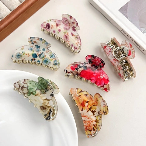 Vintage Blumen Haarkralle Kunststoff Große Shark Haarclips Süße Blume Haarschmuck Für Damen Mädchen