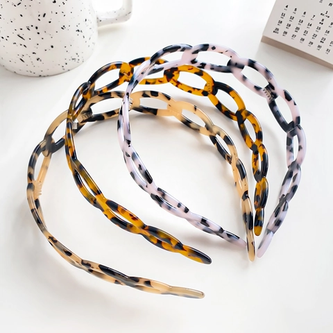 Cerchietto per Capelli in Acetato Vintage Catena Traforata per Donna Denti Antiscivolo Tartarugato Marmorizzato Gioielli per Capelli