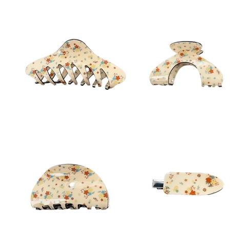 Koreanische Vintage Blumen Haarklammer Geometrische Shark Clips Elegante PVC Blumendruck Haarnadeln Für Damen Haarschmuck