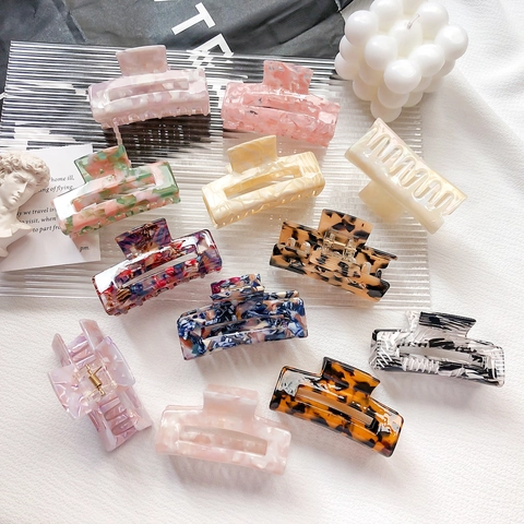 Elegant Square Acetate Hair Claw Clip For Women Korean Style Marble Tortoiseshell Pattern Hair Accessories Medium Shark Clip