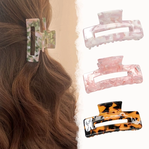 Elegant Square Acetate Hair Claw Clip For Women Korean Style Marble Tortoiseshell Pattern Hair Accessories Medium Shark Clip