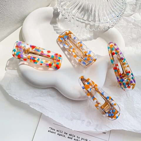 Japanische Acetat Bunte Konfetti Haarklammer Rechteckige Wassertropfenform Entenschnabel Clip Mode Haarschmuck Für Damen