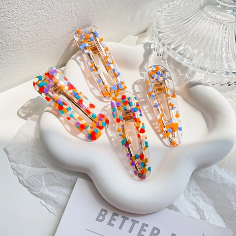 Japanische Acetat Bunte Konfetti Haarklammer Rechteckige Wassertropfenform Entenschnabel Clip Mode Haarschmuck Für Damen