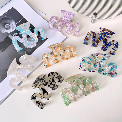 Korean Style PVC Acetate-look Wave Hair Claw Clip Minimalist Marble Texture Tortoise Shell Non-slip Hair Catch Clip For Women Girls Fashion Hair Accessories