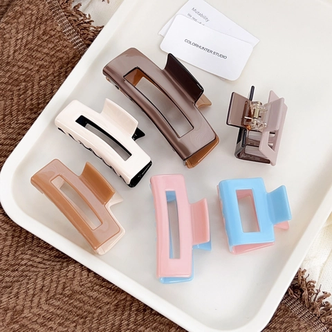Koreaans Minimalistisch Acetaat Haarklem Voor Dames Kleurblok Geometrische Rechthoekige Haarspange Mode Haaraccessoires