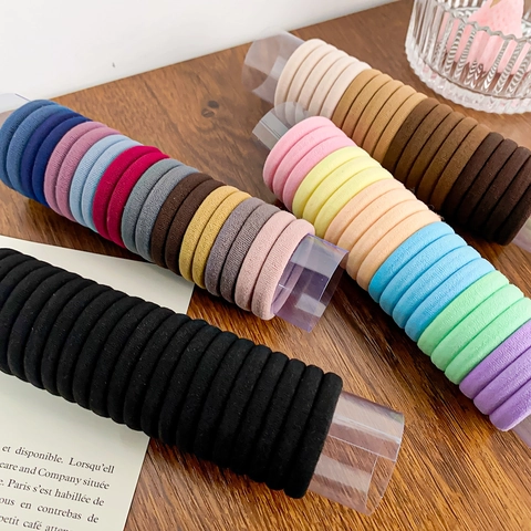 Gomas para el Pelo Sin Costuras de Alta Elasticidad para Mujer Diademas de Tela Acanalada Engrosada Soportes para Coleta de Color Sólido Minimalistas