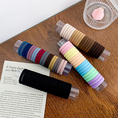 Gomas para el Pelo Sin Costuras de Alta Elasticidad para Mujer Diademas de Tela Acanalada Engrosada Soportes para Coleta de Color Sólido Minimalistas