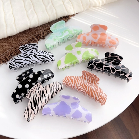 Large Zebra Cow Print Hair Claw Clips For Women French Style PVC Shark Clip Fashion Matte Finish Hair Accessories Gift