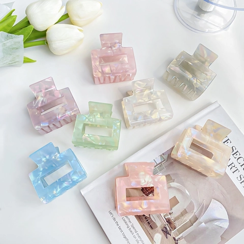 Iridescent Mermaid Shark Clip Sweet Hollow Square PVC Hair Claw Fashion Women Accessories