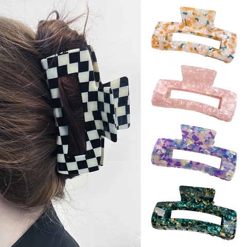 Grandi Pinze per Capelli in Acetato di Cellulosa 13cm Oversize Motivo a Scacchiera Marmo Shark Clip Antiscivolo Accessori Capelli Donna