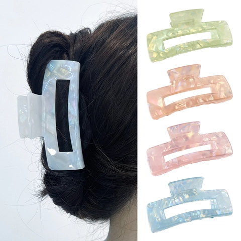 Grande Pince à Cheveux Rectangulaire pour Femmes Texture Marbre Iridescente Aspect Acétate PVC Accessoire Cheveux