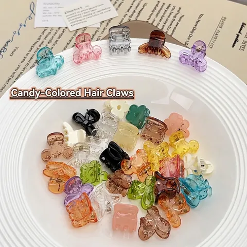Mini Hair Claw Clips For Women Girls Sweet Candy Color Flower Heart Bow Small Plastic Hair Clips Decorative Hair Accessories