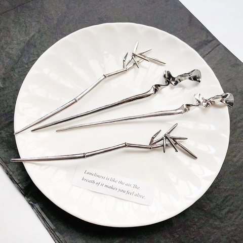 Vintage Metall Haarstab Für Damen Minimalistisch Bambus Design Haarnadel Flüssiges Geometrisches Wellen Haar Zubehör Neuer Chinesischer Stil Haarstab