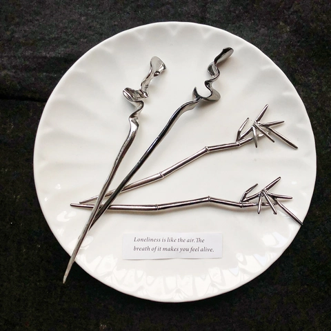 Vintage Metall Haarstab Für Damen Minimalistisch Bambus Design Haarnadel Flüssiges Geometrisches Wellen Haar Zubehör Neuer Chinesischer Stil Haarstab