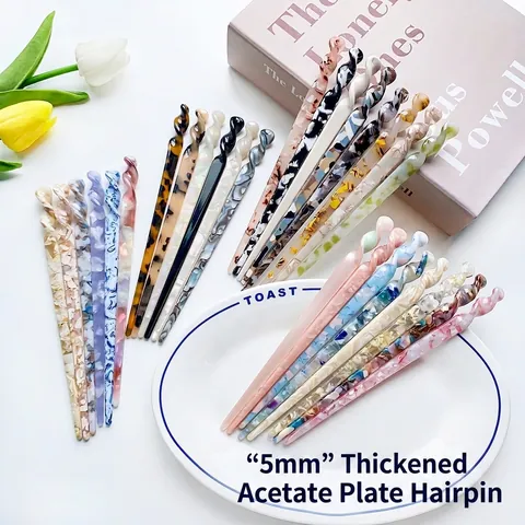 Retro Acetate Spiral Hair Stick Women Chinese Style Marbled Pattern Twisted Hair Fork Minimalist Bun Hair Accessory