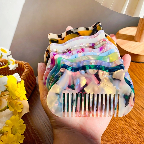 Vintage Cat Ear Acetate Hair Comb Retro Marble Texture Anti Static Small Portable Hair Brush For Women Girls Daily Hair Care Accessories