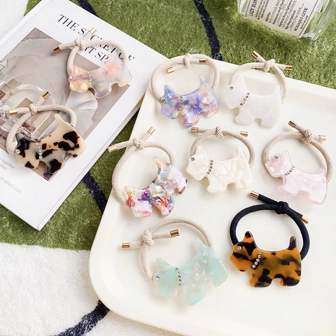 Eleganter Acetat Schottischer Terrier Hund Haargummi Hoch Elastisches Gummiband Mit Strasssteinen Mode Haarschmuck Für Damen