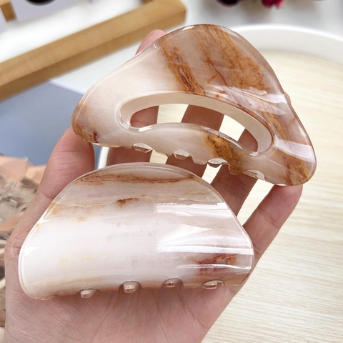 Pinza para Pelo de Acrílico Minimalista con Patrón de Mármol Pinza Geométrica de Ámbar Shark Clip para Peinado de Mujer