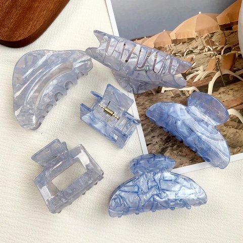 Vintage Blu-Viola Marmo Acrilico Molletta a Pinza per Donna Grande Glitter Shark Clip Elegante Moda Accessorio Capelli