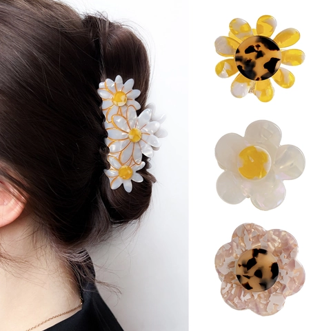 Eleganter Haarklammer aus Acetat mit Blumenmuster Daisy Floral Marmor Rutschfeste Haarklammern Französisch Retro Haarschmuck