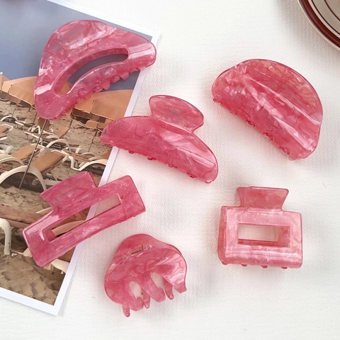Molloni per Capelli in Acrilico con Motivo Marmo Rosso Melograno Geometrico Shark Clip Eleganti Accessori per Capelli da Donna