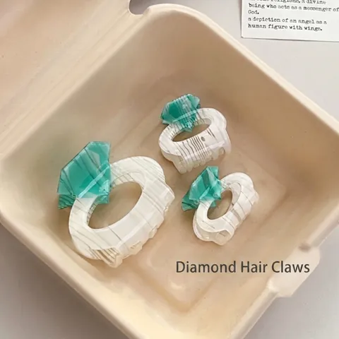 Elegant Faux Acetate Diamond Hair Claw Clip For Women French Vintage Rhinestone Shark Clip Marble Pattern Hair Accessories