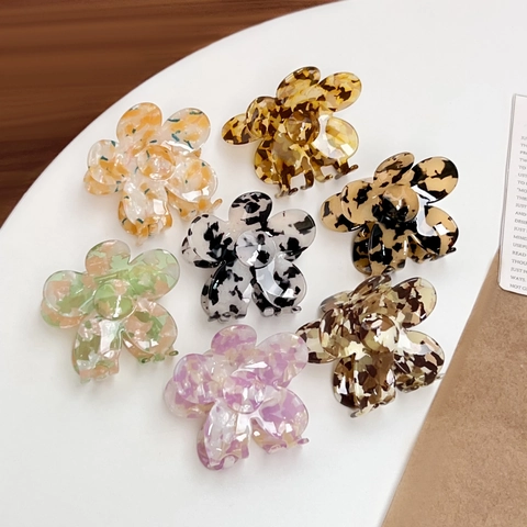 French Vintage Large Flower Hair Claw Clip Fashionable Floral Pattern Acetate Style Shark Clip For Women Hair Accessories