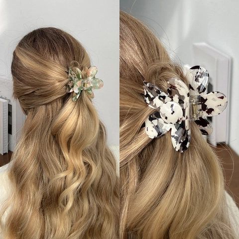 French Vintage Large Flower Hair Claw Clip Fashionable Floral Pattern Acetate Style Shark Clip For Women Hair Accessories