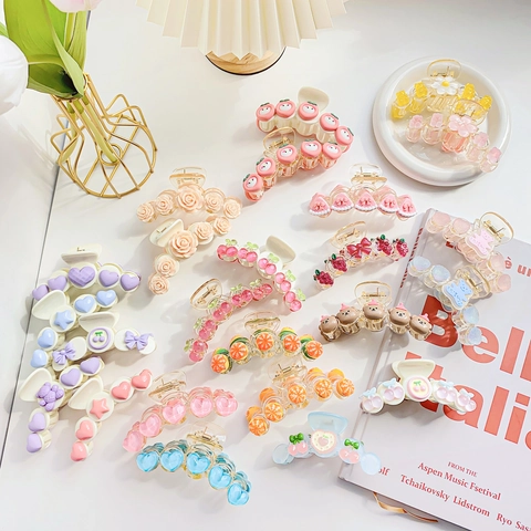 Fermagli per Capelli a Pinza Frutta Macaron Coreani Dolce Rosa Ciliegia Pesca Orso Cuore Accessori per Capelli Quotidiani per Donna Ragazza